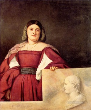 ティツィアーノ Painting - 「ラ・スキアヴォナ・ティツィアーノ・ティツィアーノ」と呼ばれる女性の肖像